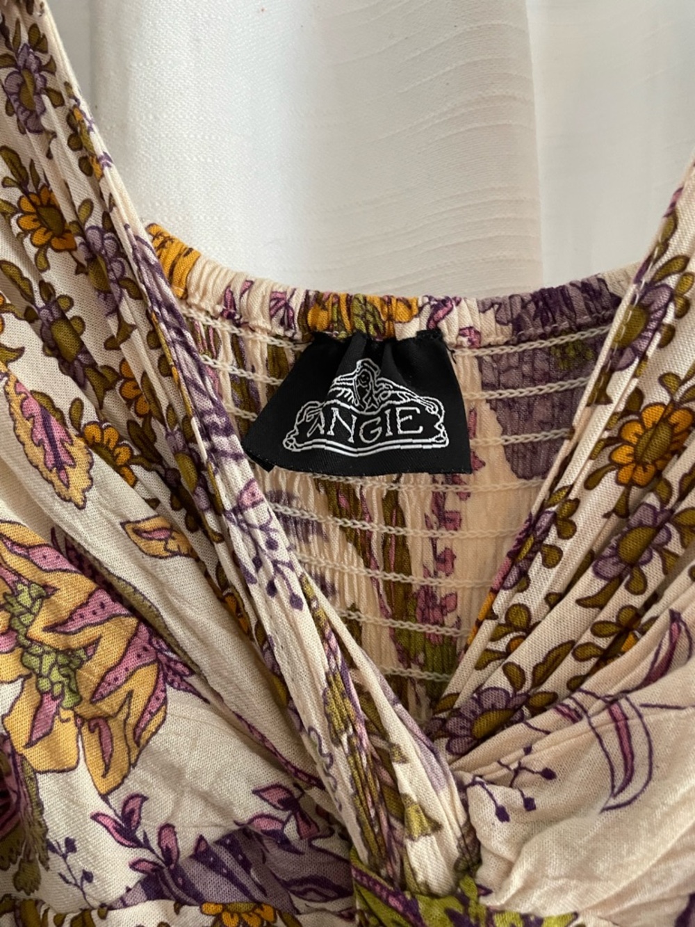 Angie Cream Maxi Dress with Purple and Olive Floral Print - Picture 2 of 5